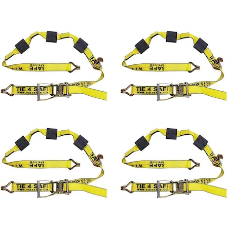 Tie 4 Safe 2 x 10' Auto Transport Tie Down w/ J Hooks, WLL- 3,333 lbs, PK4 RT51-510-W5-4
